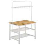 Prager - 3 Piece Kitchen Island Counter Table Set With Overhead Rack And Backless Stools - White