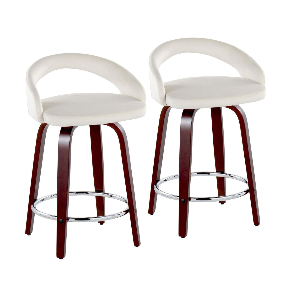Grotto - Upholstered Fixed-Height Counter Stool With Mahogany Wood Base (Set of 2)