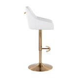 Hannah - Transitional Adjustable Swivel Barstool (Set of 2) - Gold Metal And White Faux Leather With Rounded T Footrest