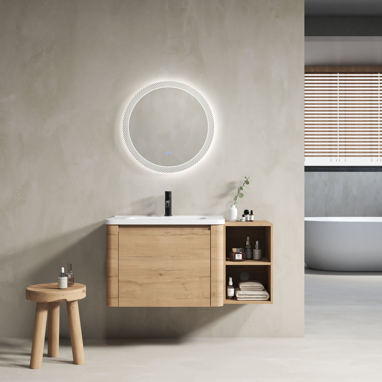 Wall Mounted Bathroom Vanity & Sink, Storage Shelves & Soft Close Door