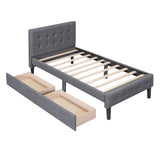 Twin Size Upholstered Platform Bed With 2 Drawers - Gray