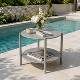Round Outdoor Coffee Table With Shelf For Garden - Gray