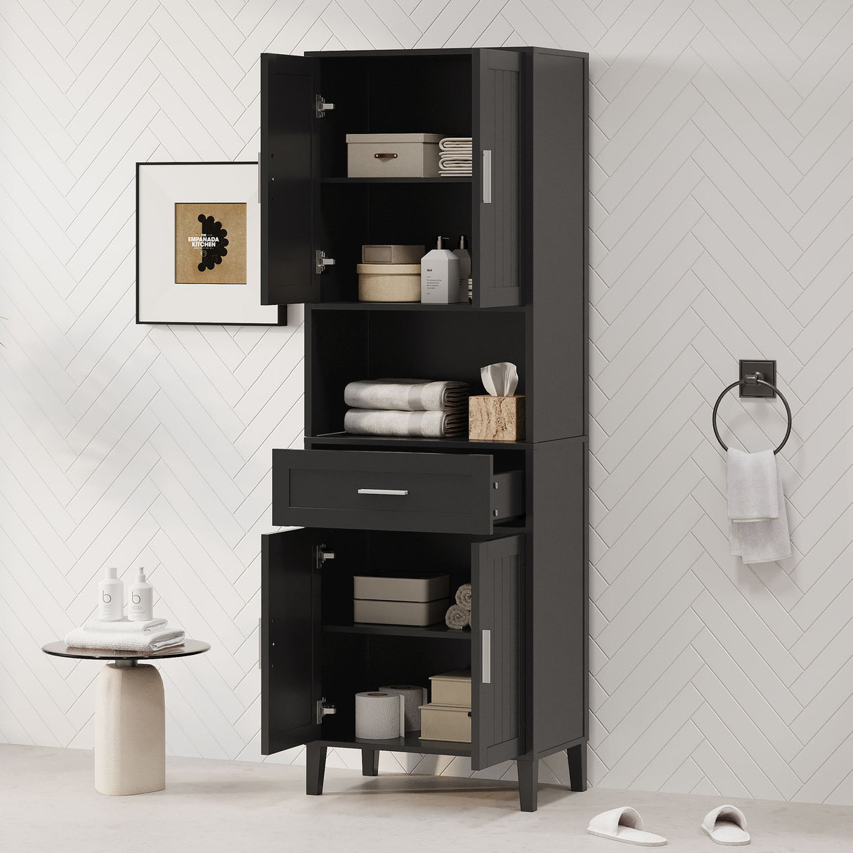 Freestanding Tall Bathroom Cabinet With Soft Close Doors And Adjustable Shelves
