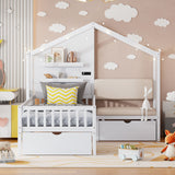 House Bed With Upholstered Sofa, Wireless Charging Station, Shelves And 2 Drawers