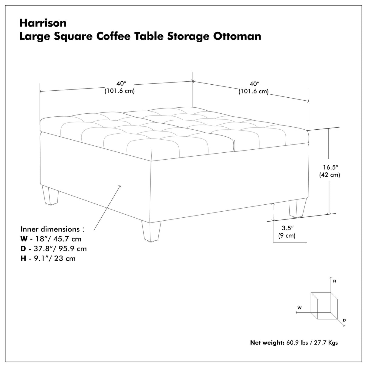 Harrison - Large Coffee Table Storage Ottoman
