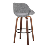 Fabrizzi - 30" Fixed-Height Barstool With Swivel And Round Black Metal Footrest (Set of 2) - Walnut Wood