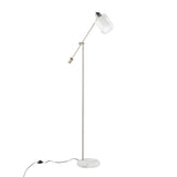 Marcel - Floor Lamp - White Marble And Nickel Metal With Clear And Frosted Glass Shade