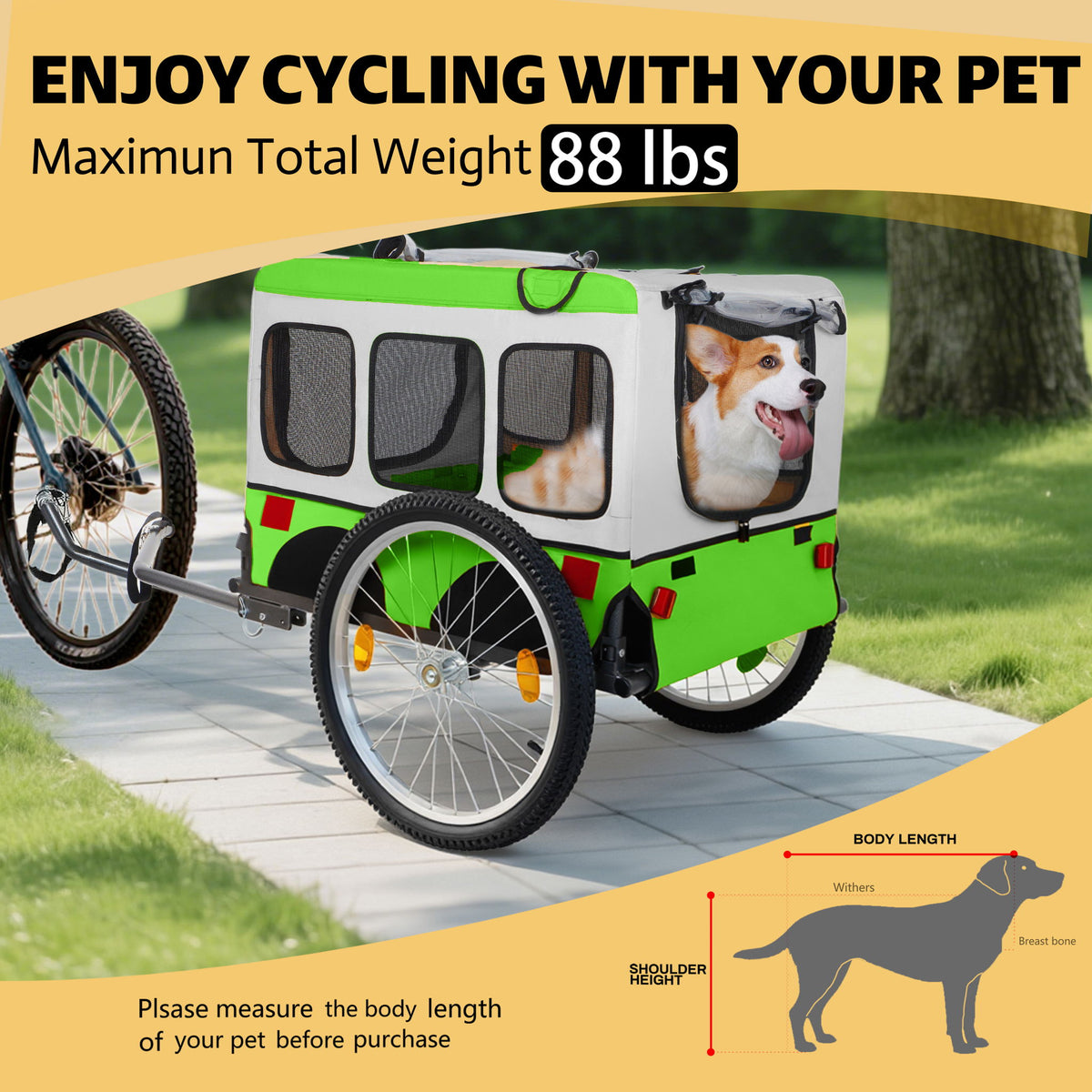 Large Folding Bike Trailer For Dogs - Green
