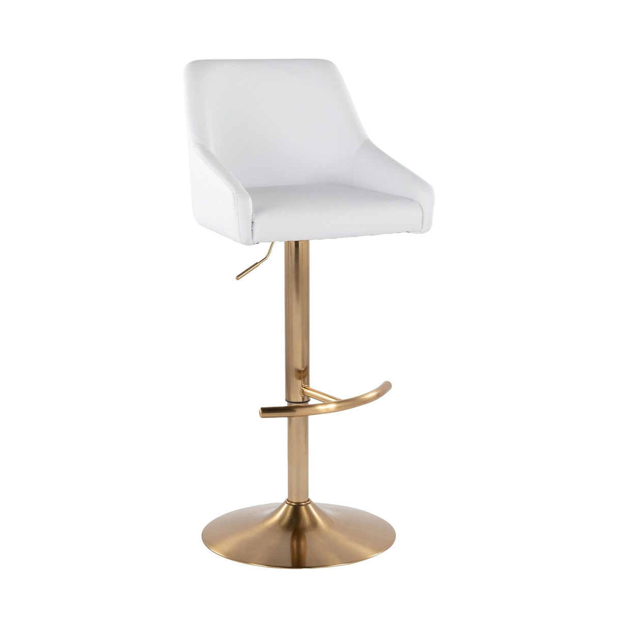 Hannah - Transitional Adjustable Swivel Barstool (Set of 2) - Gold Metal And White Faux Leather With Rounded T Footrest