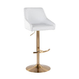 Hannah - Transitional Adjustable Swivel Barstool (Set of 2) - Gold Metal And White Faux Leather With Rounded T Footrest
