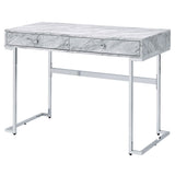 Tigress - Writing Desk - White Printed Faux Marble Top & Chrome