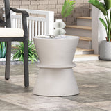 Outdoor Lightweight Concrete End Table With Hourglass Structure - Antique White