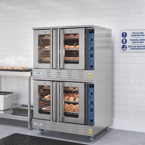 38 in. Full Size Double Commercial Natural Gas Convection Oven 108,000 BTU Total with stacking And Casters (KM-DCCO54-NGC)