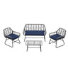 4 Piece Wicker Patio Furniture Set With Tempered Glass Table And Detachable Cushions