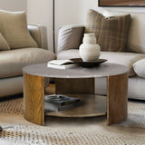 Keegan - Round Coffee Table With Shelf - Oak