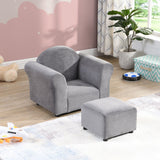 Kids Velvet Upholstered Chair With Ottoman For Comfortable Seating - Gray
