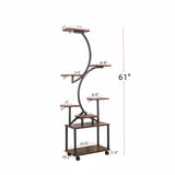 8 Tier Indoor Plant Stand With Grow Lights, S Shaped Metal Shelf For Multiple Plants - Black / Dark Walnut