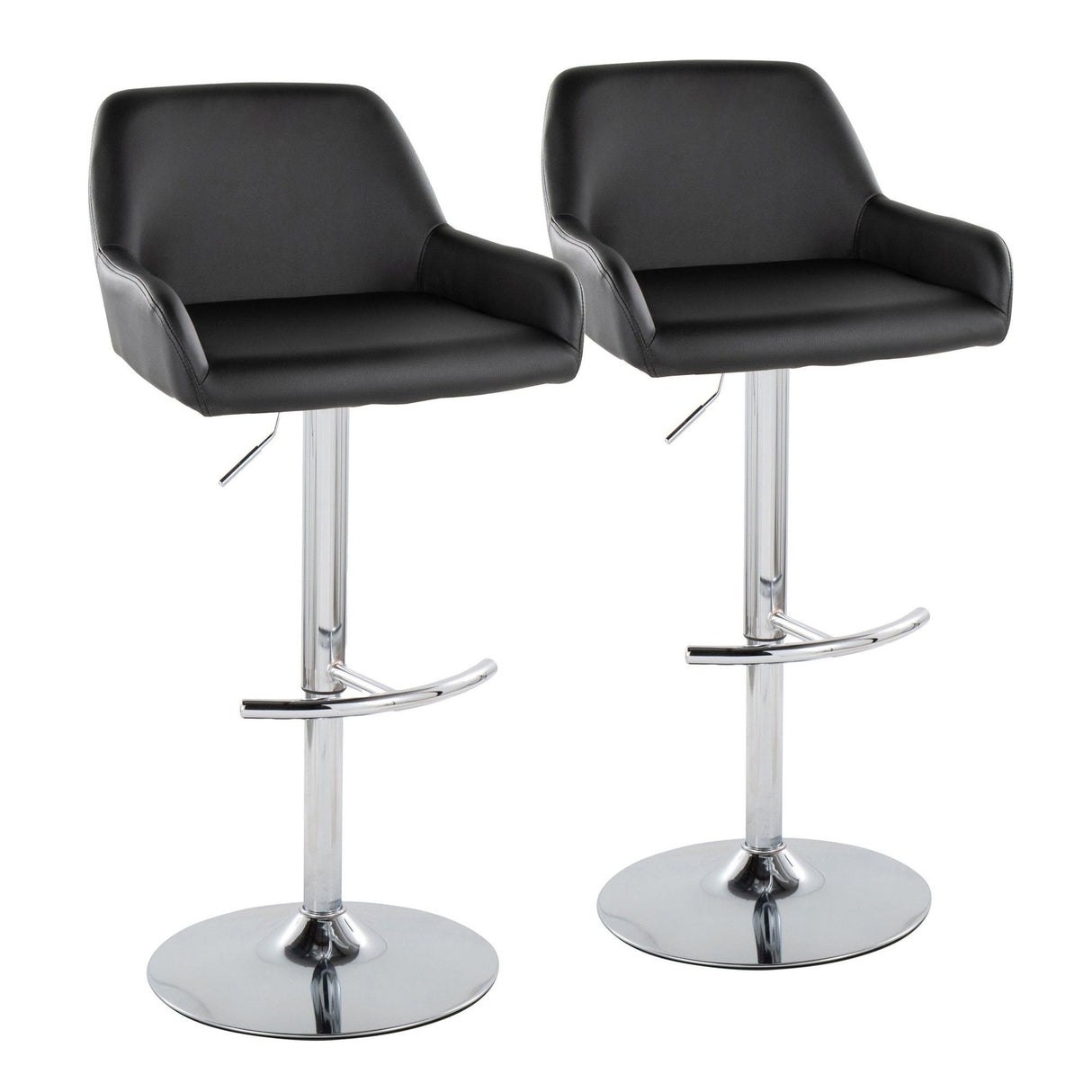 Daniella - Adjustable Barstool With Rounded T Footrest (Set of 2) - Chrome Metal And Black Faux Leather