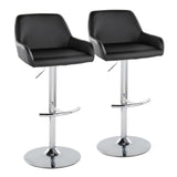 Daniella - Adjustable Barstool With Rounded T Footrest (Set of 2) - Chrome Metal And Black Faux Leather