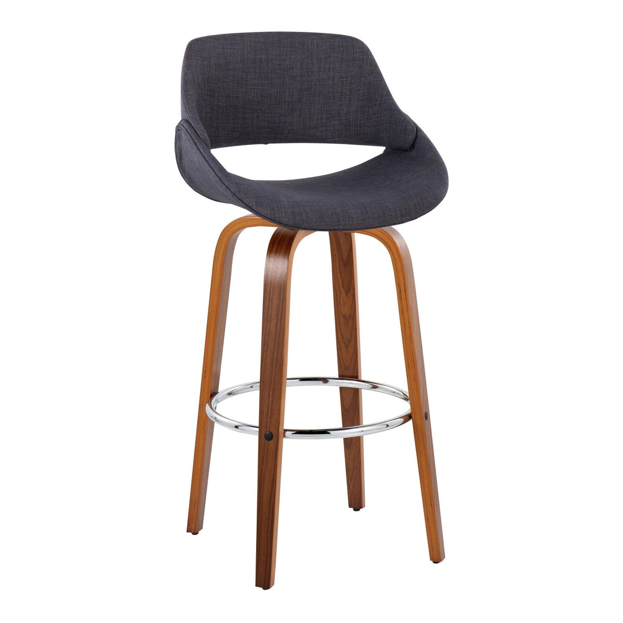 Fabrizzi - 30" Fixed-Height Barstool With Swivel And Round Chrome Metal Footrest (Set of 2) - Walnut Wood