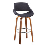 Fabrizzi - 30" Fixed-Height Barstool With Swivel And Round Chrome Metal Footrest (Set of 2) - Walnut Wood