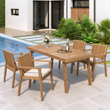 5 Piece Patio Furniture Set Acacia Wood Table And 4 Heavy Duty Cushioned Chairs