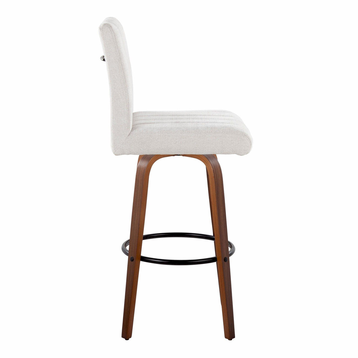 Hannah - 30" Fixed-Height Barstool With Swivel And Round Black Metal Footrest (Set of 2) - Walnut Wood