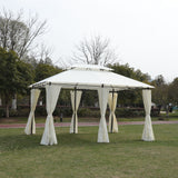 Outdoor Patio Gazebo Tent With Ventilated Double Roof And Sidewall