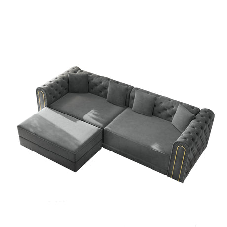 3-In-1 Convertible Sleeper Sofa With Movable Ottoman For Living Room