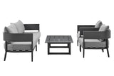 Argiope - 4 Piece Outdoor Aluminum & Fabric Outdoor Conversation Set - Dark Gray
