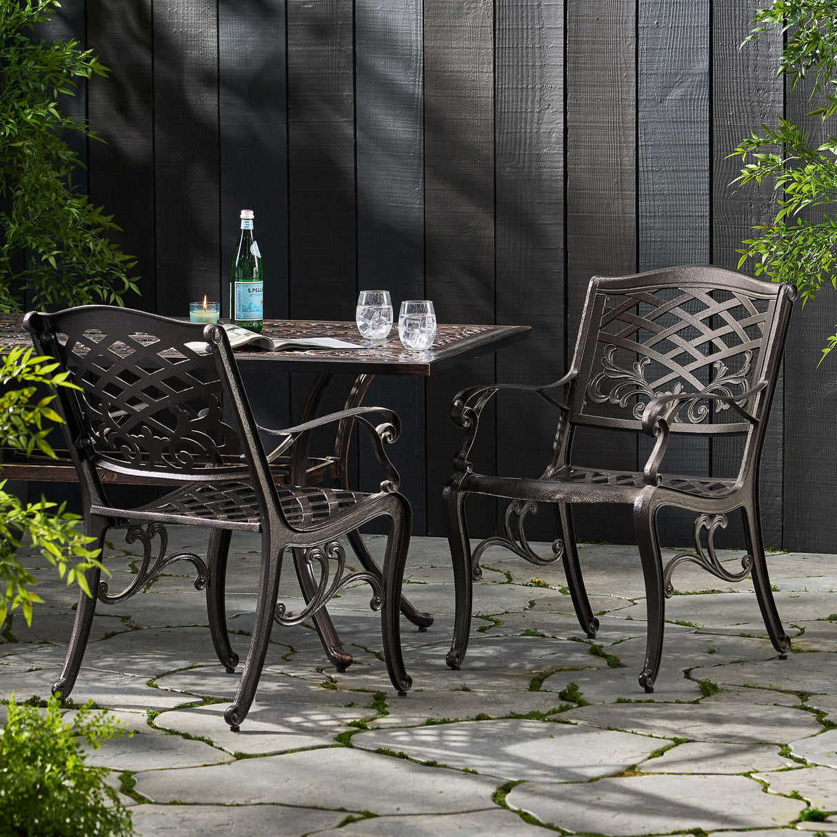 Luminea - Outdoor Aluminum Dining Chair With Scroll Design, Lattice Pattern And Cabriole Legs - Bronze
