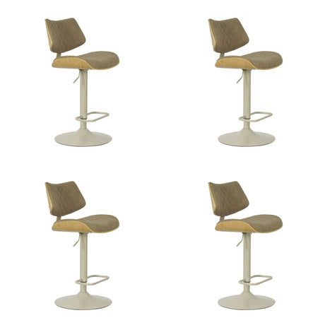 Leland - Adjustable Swivel Curved Back Wood Bar Stool With Faux Leather Seat