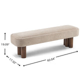 Indoor Upholstered Dining Bench - Khaki / Walnut