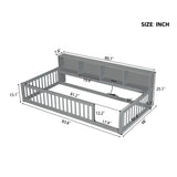 Twin Long Floor Bed With Storage Cabinets And USB Ports - Gray