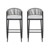 Outdoor Bar Height Metal Frame Counter Stools With Scallop Shaped Backrest & Water Resistant Cushions