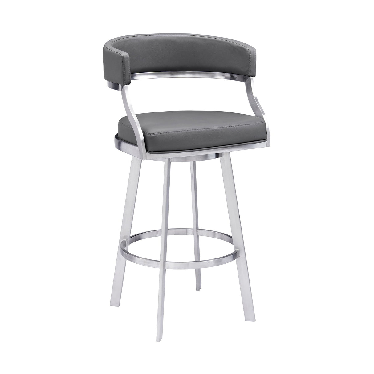 Dione - Swivel Faux Leather And Brushed Stainless Steel Bar Stool