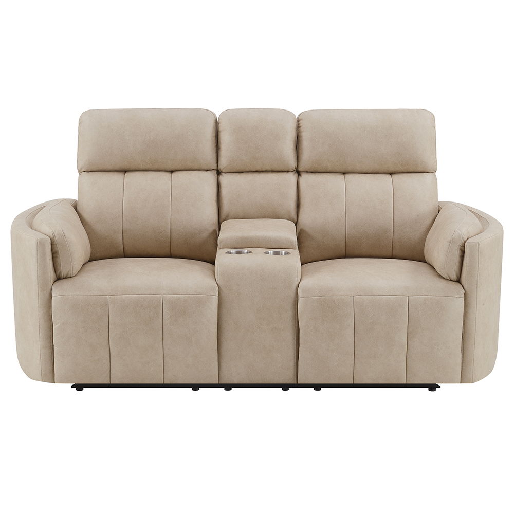 Elison - Motion Loveseat With Console - Dark Beige Polish Microfiber