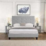 Queen Size Upholstered Platform Bed Frame With Pull Point Tufted Headboard, Strong Slat Support, Mattress Foundation, No Box Spring Needed - Gray