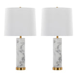 Marabella - 26" Marble Table Lamp (Set of 2) - White Marble And Brass Metal With White Linen Shade
