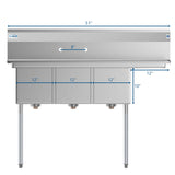 51 in. Three Compartment Stainless Steel Commercial Sink with Drainboard, Bowl Size 12"x 16"x 10" SC121610-12R3. 5.0 out of 5 stars, average rating value. Read 4 Reviews. Same page link. 5.0   (4) Write a review