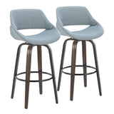 Fabrizzi - 30" Fixed-Height Barstool With Swivel And Round Black Metal Footrest (Set of 2) - Walnut Glazed Wood