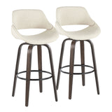 Fabrizzi - 30" Fixed-Height Barstool With Swivel And Round Black Metal Footrest (Set of 2) - Walnut Glazed Wood