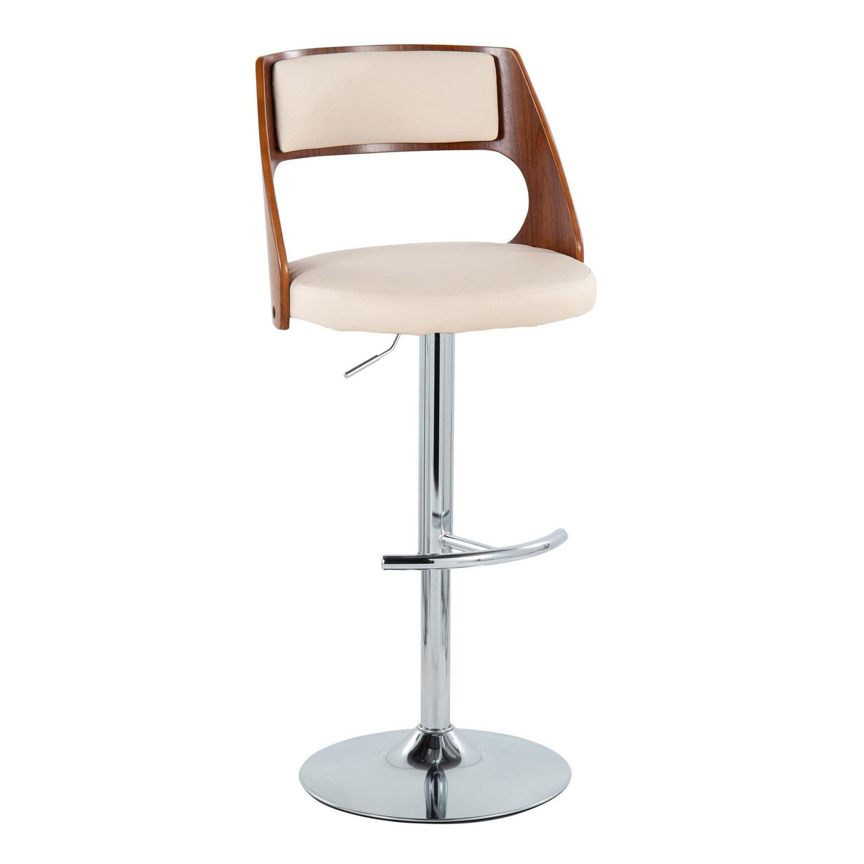 Cecina - Adjustable Barstool With Swivel And Rounded T Footrest (Set of 2) - Chrome Metal, Cherry Wood