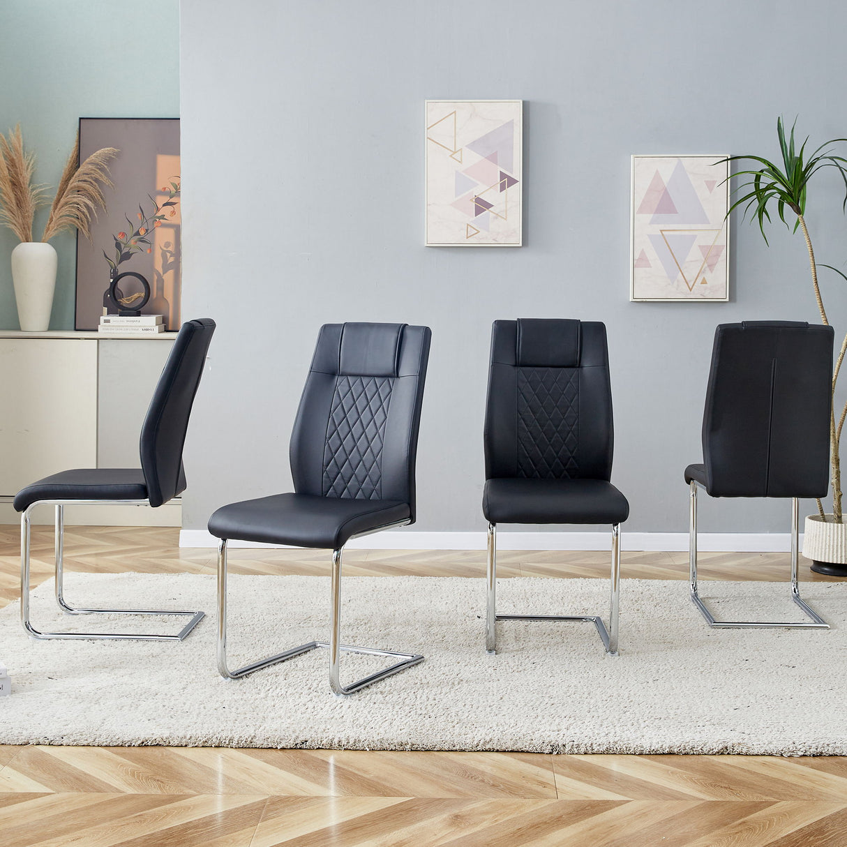 Modern Dining Chairs With Padded Seat, Metal Legs