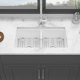 Elegant Dual Mount 32" Undermount Double Bowl Ceramic Kitchen Sink - White