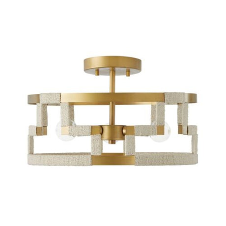 Capital Lighting 241031NL Hala Semi Flush Mount Ceiling Light - Bleached Natural Jute / Patinaed Brass