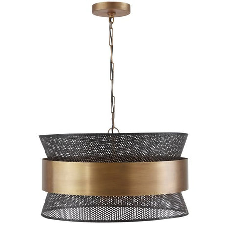 Capital Lighting 330447PK Drum Pendant - Patinaed Brass and Black