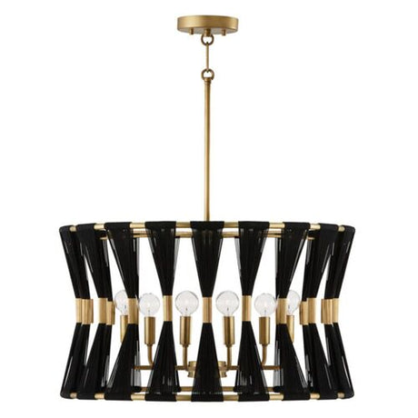 Capital Lighting 341161KP Bianca Drum Pendant - Black Rope / Patinaed Brass