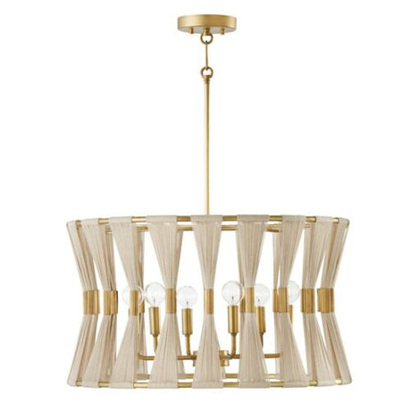 Capital Lighting 341161NP Bianca Drum Pendant - leached Natural Rope / Patinaed Brass