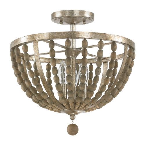 Capital Lighting 4795TZ Lowell Semi Flush Mount Ceiling Light - Tuscan Bronze with Wood Beads